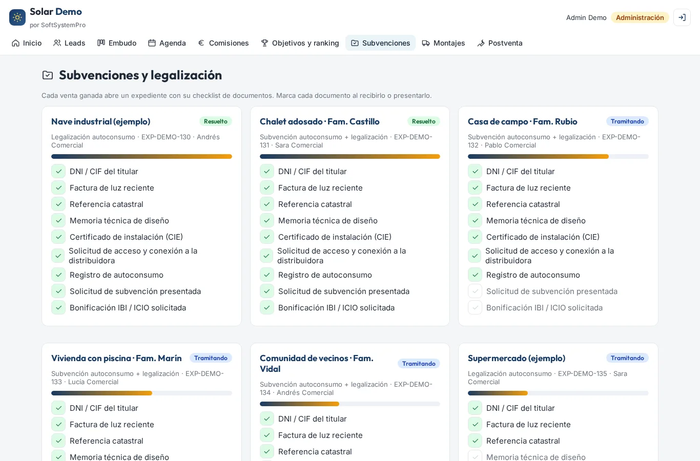 Checklist de documentos del expediente de subvención