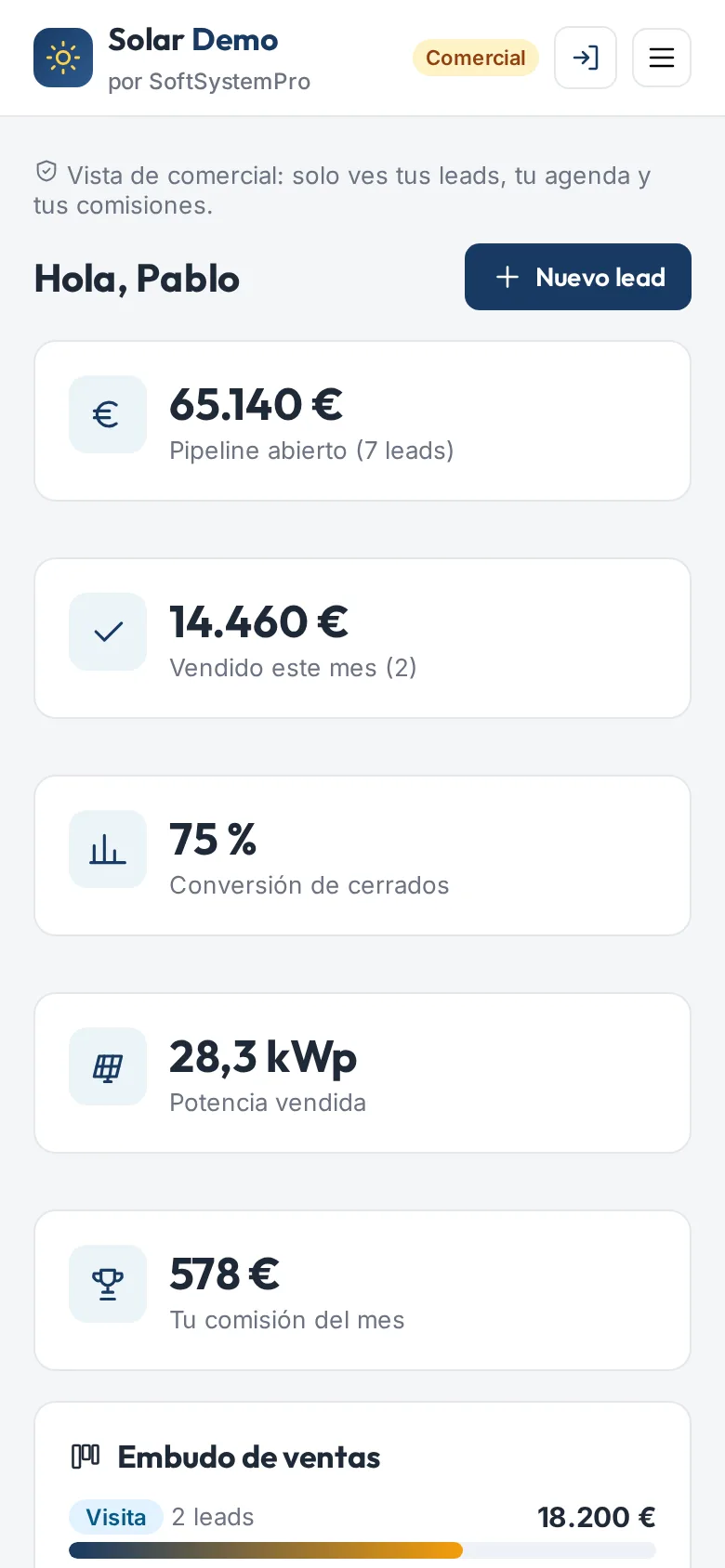 Vista móvil del comercial